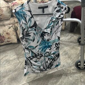 White House Black Market Ruched Sleeveless Blouse Blue and Black